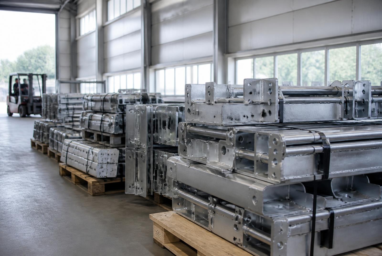 Finished industrial assemblies prepared for shipment